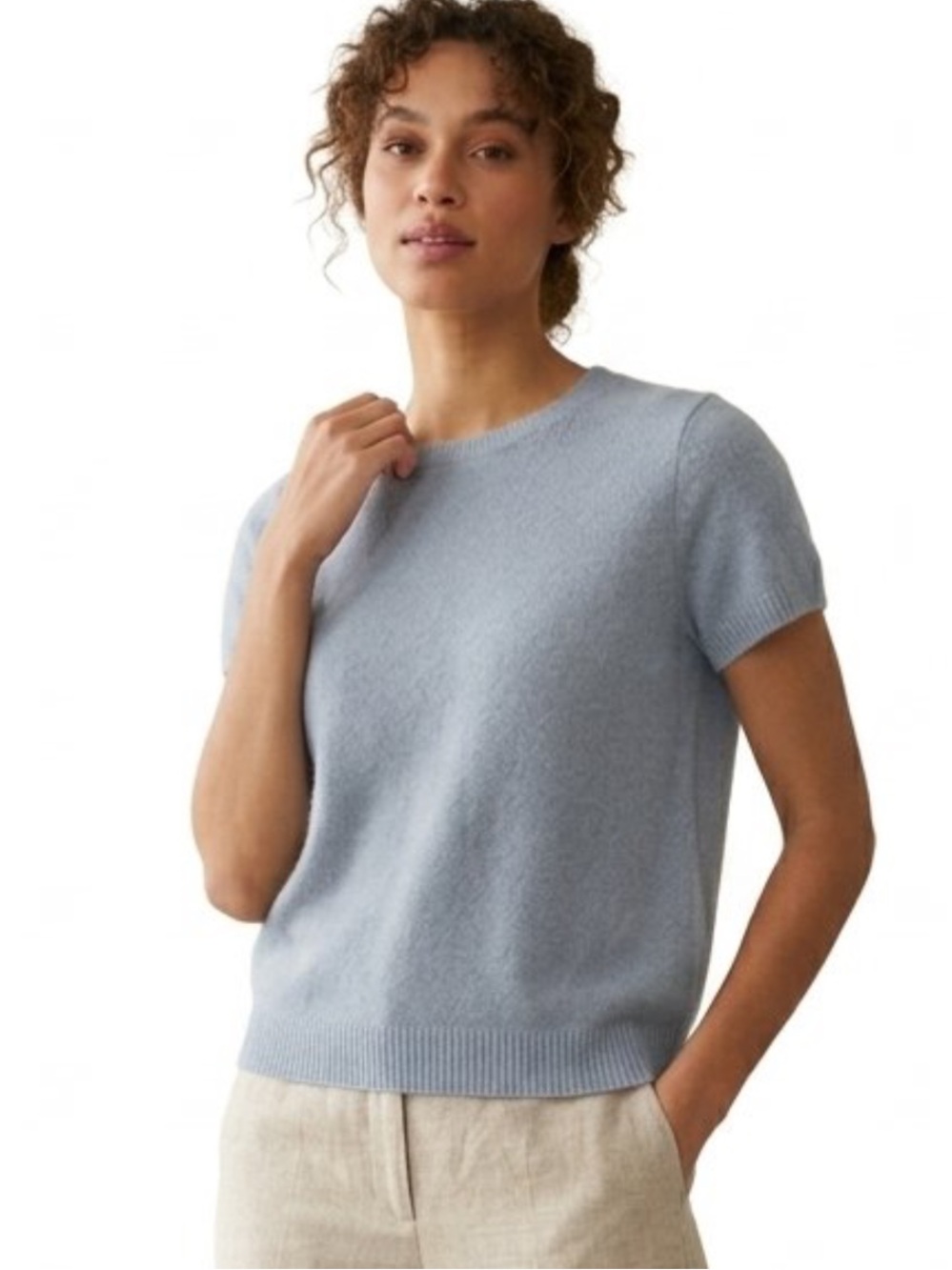 Bianco & Blue Made in Italy Alpaca Wool Short Sleeve Crewneck Sweater XL